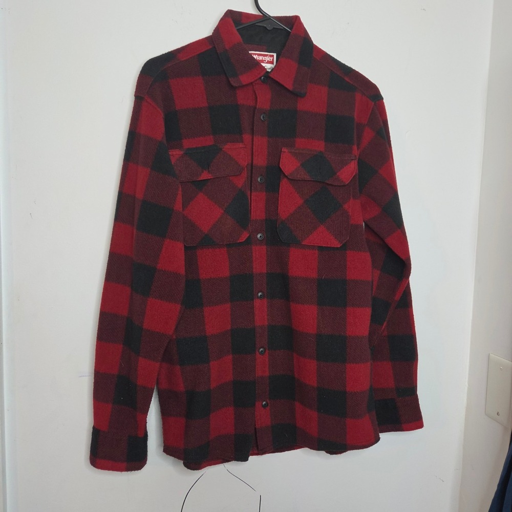 Wrangler‎ Mens Red Black Buffalo Plaid Fleece Shirt Jacket Small Shacket